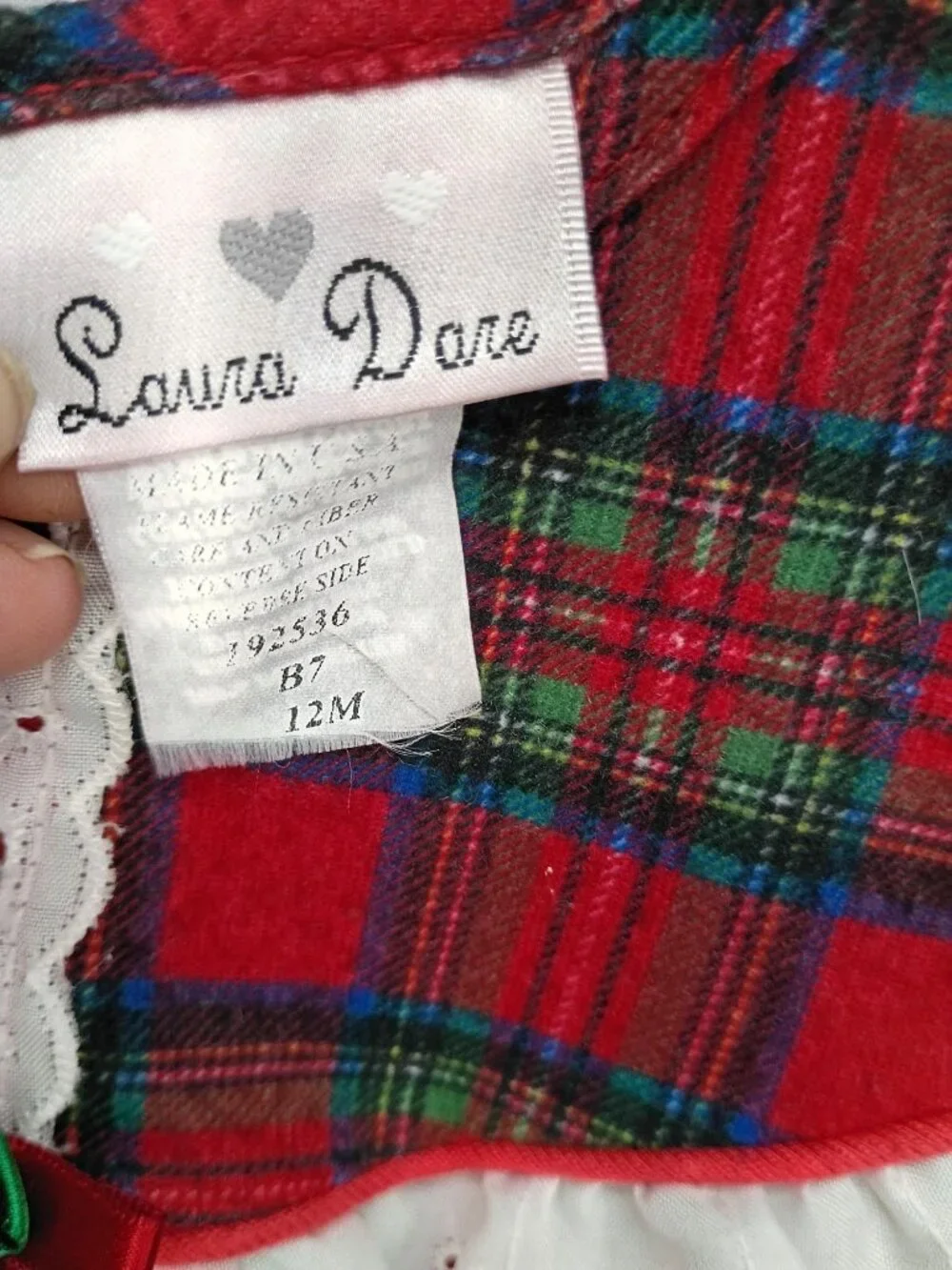 Vintage Laura Dare Toddler Girls Red Plaid Long Sleeve Dress With Lace & Bow Acc